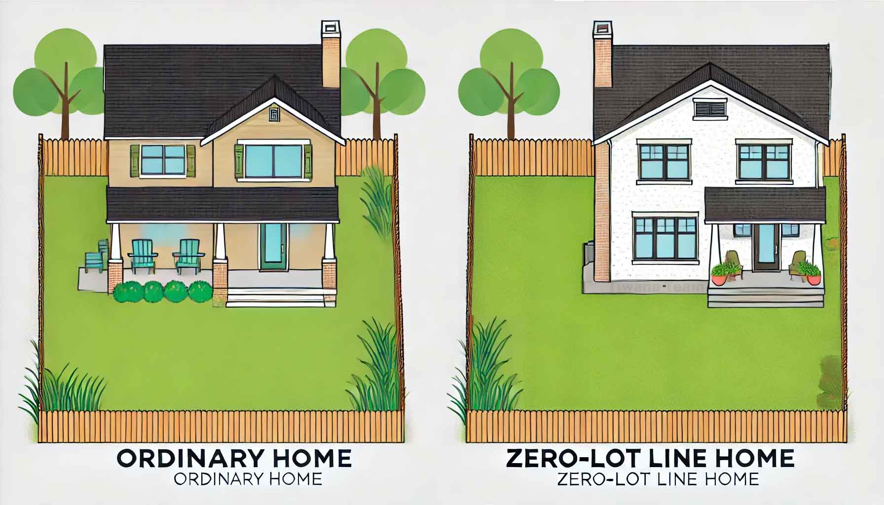 An illustration of what is zero-lot line houses
